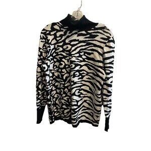 Chico's mixed animal print turtleneck sweater w/ faux snap cuff details M Womens